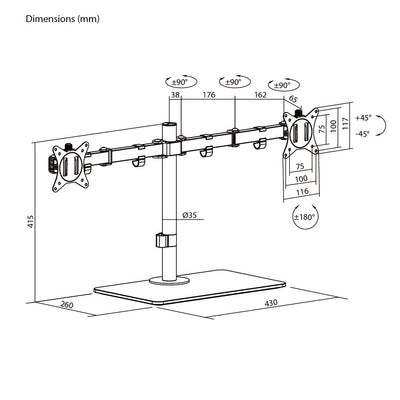 Ergo Dual Free Standing Monitor Stand | T41