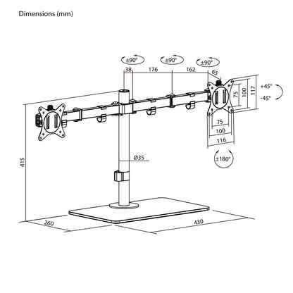 Ergo Dual Free Standing Monitor Stand | T41